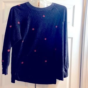 PINK Victoria’s Secret Black w/ Red Rose Pattern Fuzzy Sweater